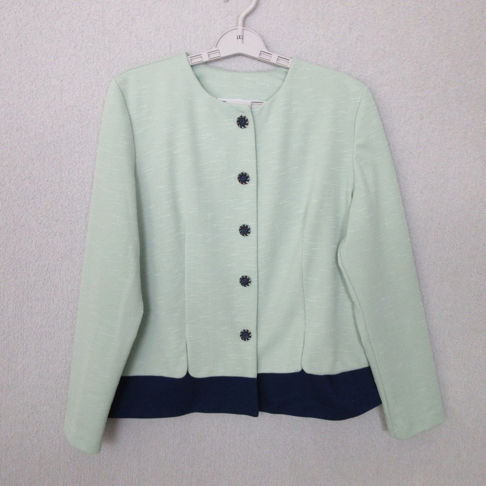 Pablo Collection Womens Blazer Size 12 Blue Green Button‎ Front Made in USA